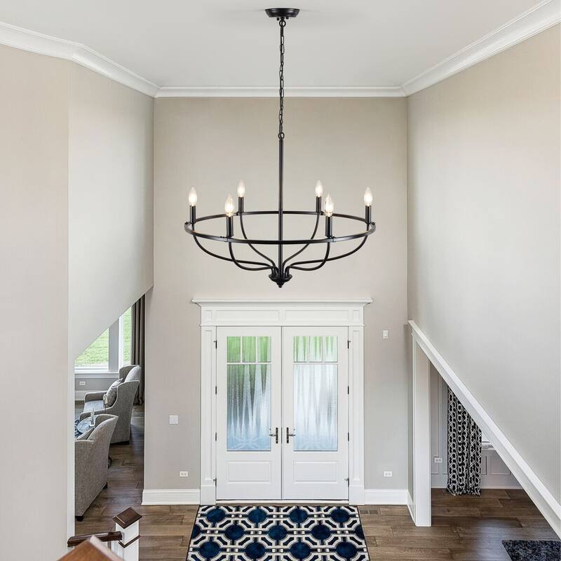 6-Light Circle Candlestick Hanging Linear Chandelier Lighting Island Chandelier Fixture for Kitchen Island