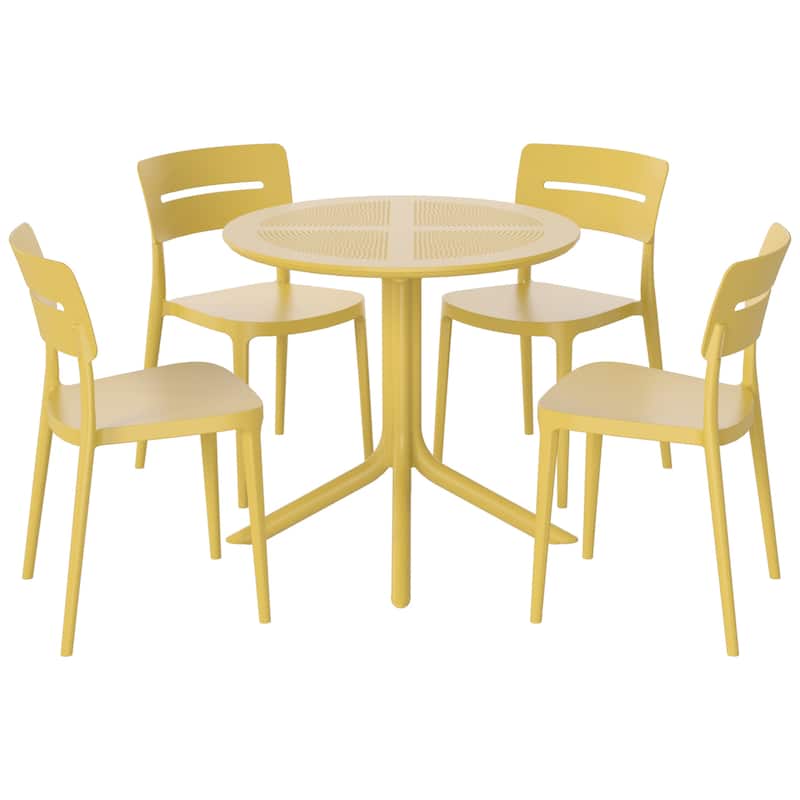 Frond and Form 4-Person Outdoor Round Dining Set - Yellow
