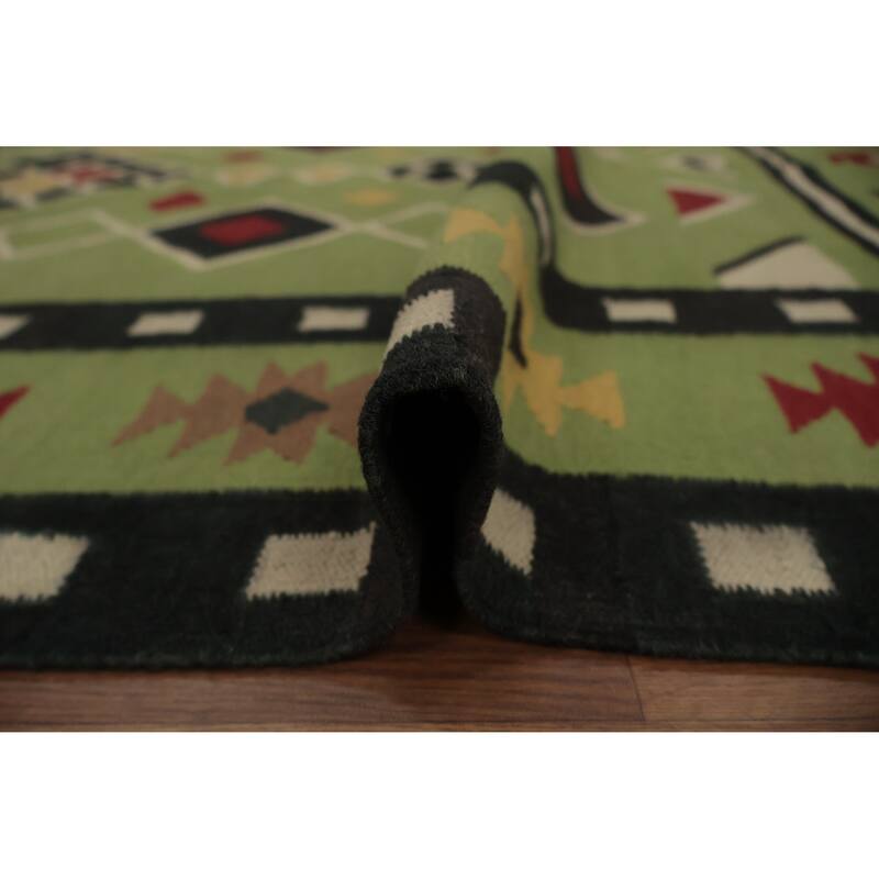 Hand Woven Oriental 100% Wool Carpet Southwestern Modern Green Kilim Area Rug - 8' 1'' X 5' 0''