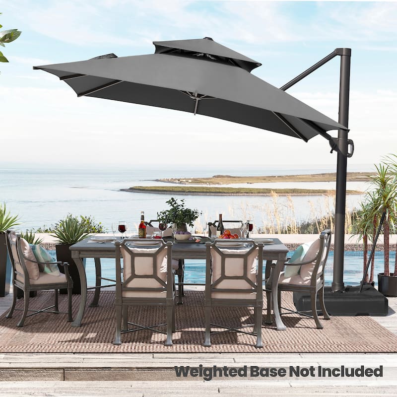 Outdoor 10ft Double Top Patio Cantilever Umbrella with Cross Base by Crestlive Products - Grey