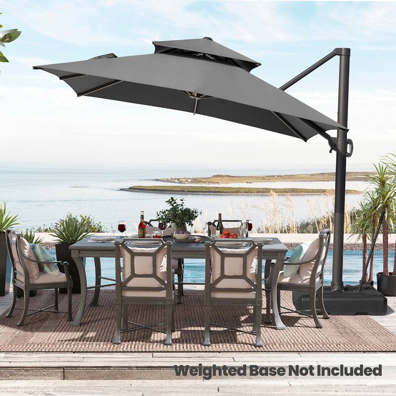Outdoor 10ft Double Top Patio Cantilever Umbrella with Cross Base by Crestlive Products