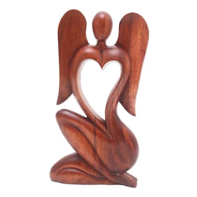 Novica Handmade Angelic Rhythm Wood Statuette - 11.75" H x 6" W x 1.6" D