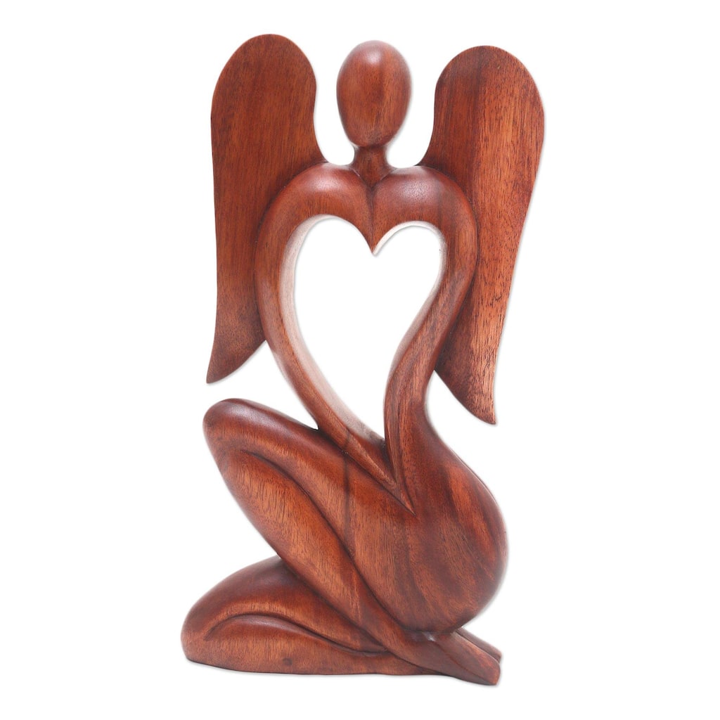 Novica Handmade Angelic Rhythm Wood Statuette - 11.75" H x 6" W x 1.6" D