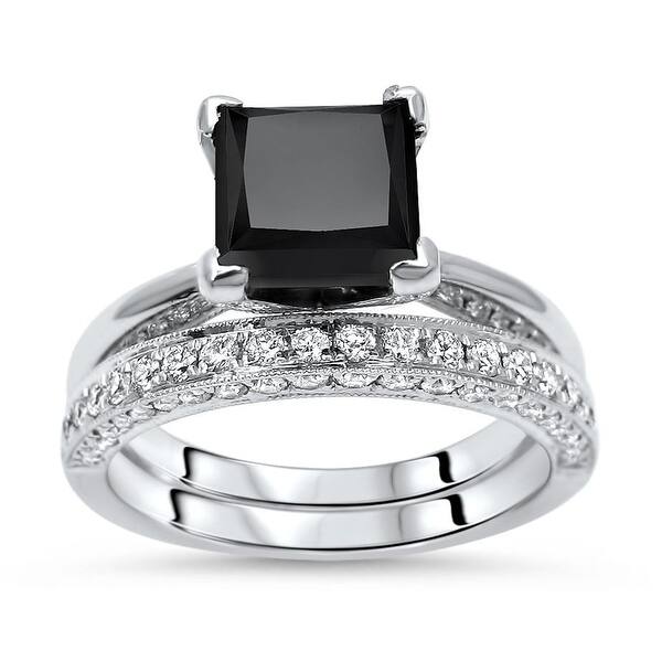 10k Gold White Black Diamond Unique Bridal Engagement Ring Set 1 2ct