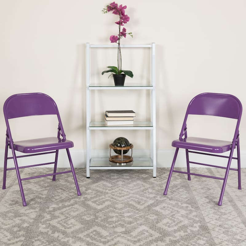 4 Pack Triple Braced & Double Hinged Folding Chair - Impulsive Purple