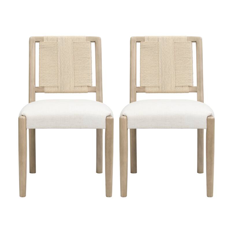 Christopher Knight Home - Modern Upholstered Dining Chairs with Woven Rope Backrest and Rubber Wood Frame (Set of 2)