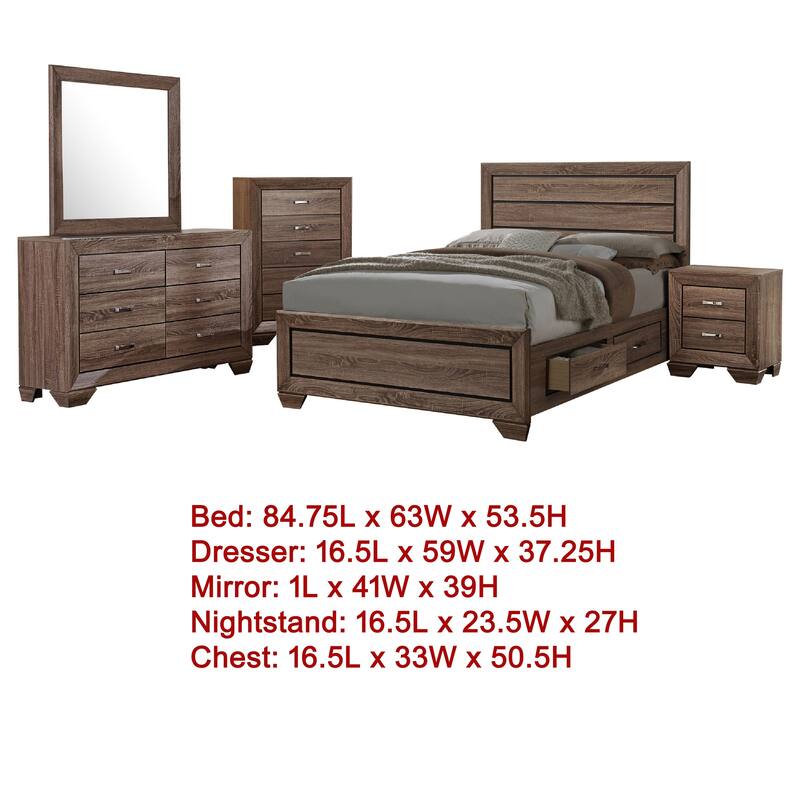 Bello 5pc Queen Bedroom Set with Bed Storage, Washed Taupe Brown