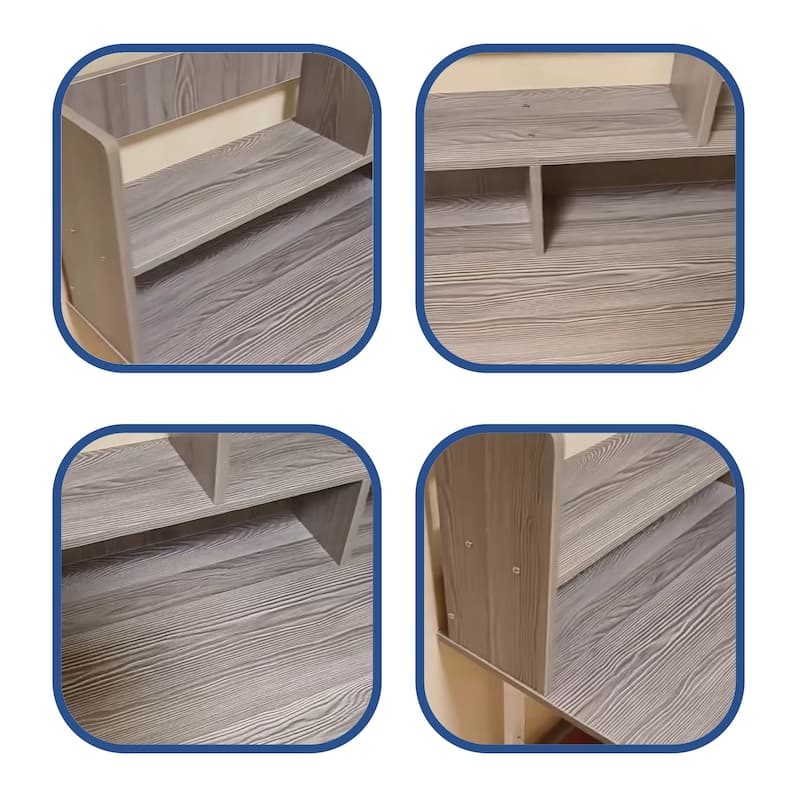 Grey White 55.12" W Rectangle Computer Desk with Hutch