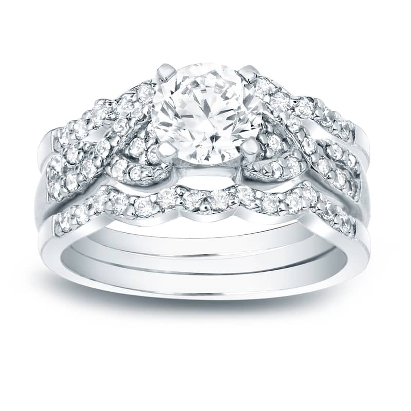 Auriya 1 1/6ctw Braided Round Diamond Engagement Ring 3pc Set 14k Gold - White - 4