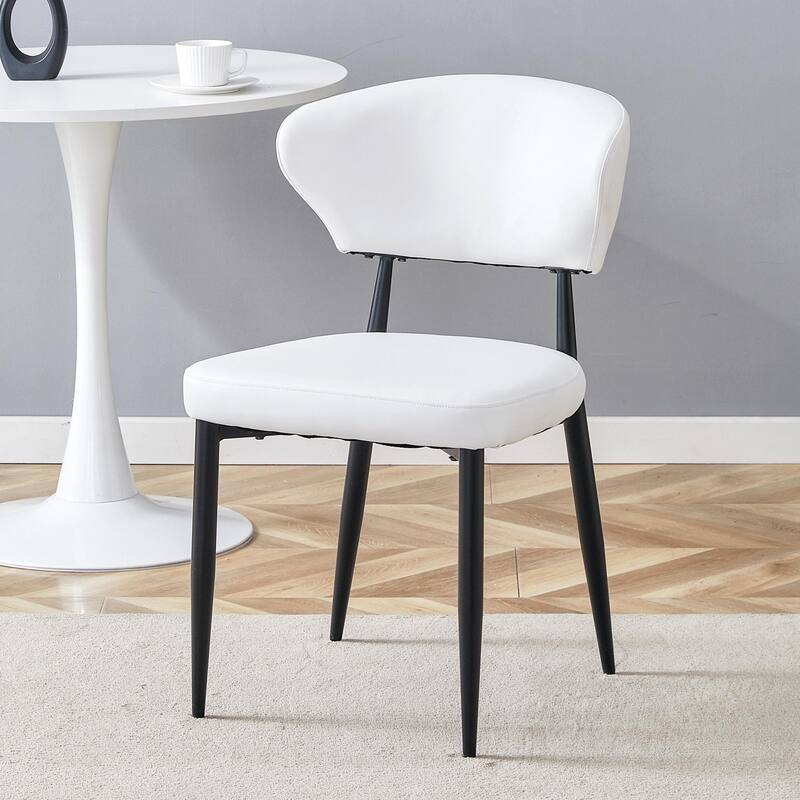 Ergonomic Dining Chair Set of 4, Curved Back Chair Leather Upholstered Lounge Chair Kitchen Armless Side Chair