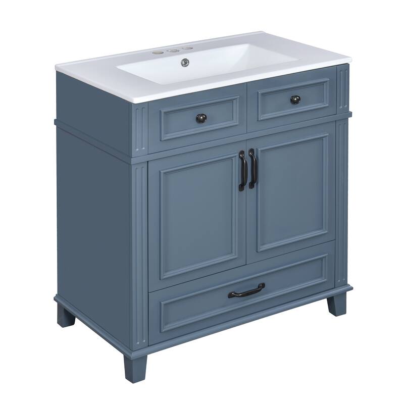 GDFStudio - Meriden Retro Bathroom Vanity with Ceramic Sink and Soft-Closing Storage Doors - 29.37'W