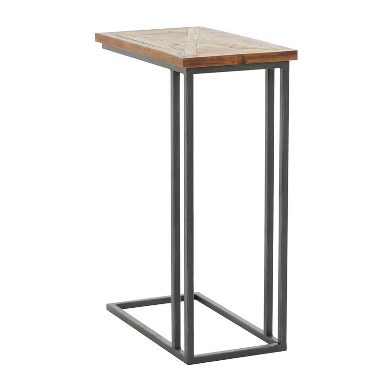Black Metal Rustic Accent Table with Brown Wood Top