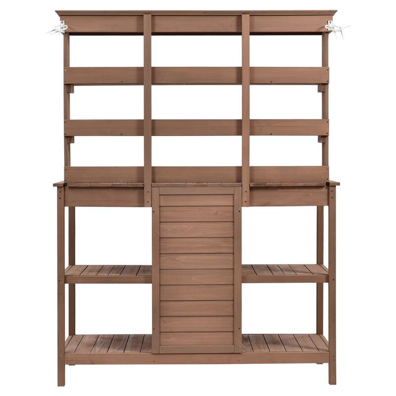 CUSchoice 66" Farmhouse Style Outdoor Wooden Potting Bench: Drawers, Cabinet, and Shelves - 50.2x19.7x66inch(LXWXH)
