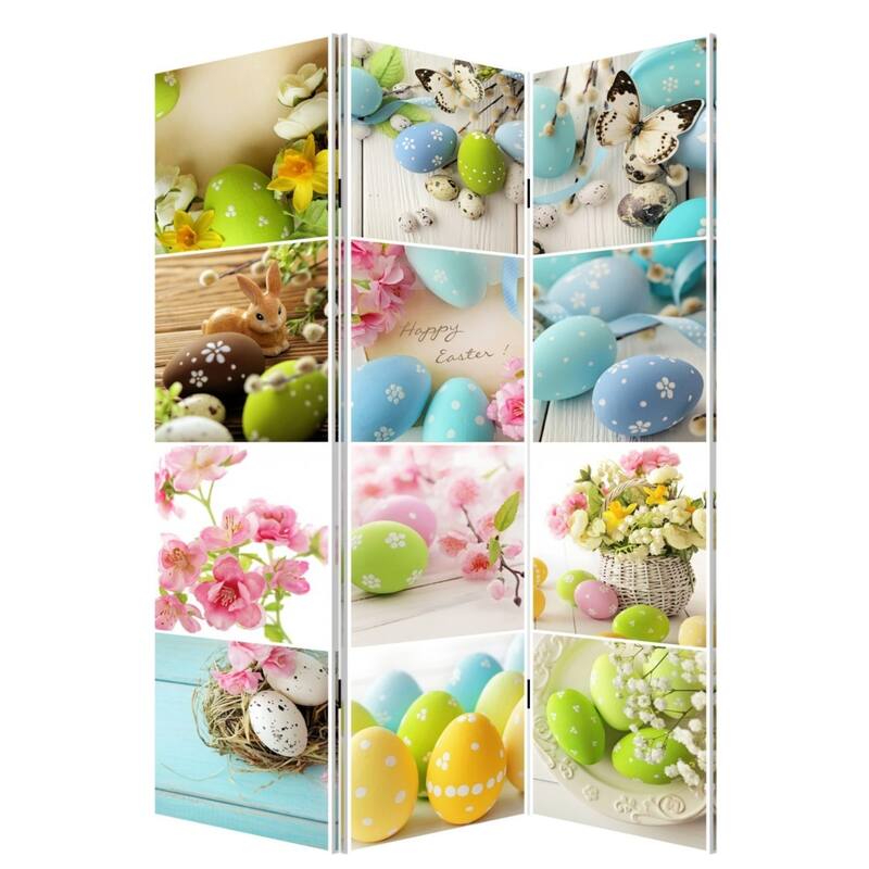 HomeRoots 72" Yellow and White Canvas Folding Three Panel Screen Room Divider - 48' X '72' X '1