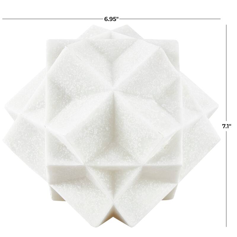 White Polystone Dimensional Ball Geometric Decorative Sculpture with Speckled Texturing