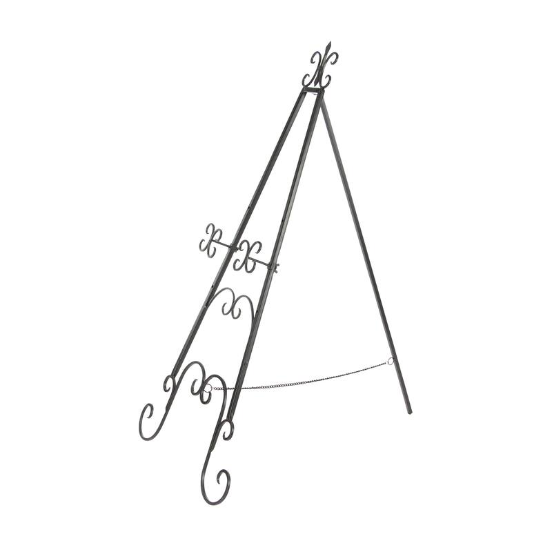 Metal Scroll Tall Adjustable Display Stand Floor 3 Tier Easel with Chain Support - Black - Roche River Decor