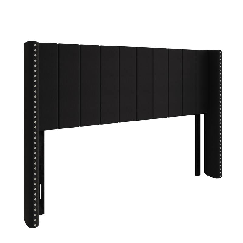 Clayfell Ipswich Upholstered Wingback Headboard with Nailhead Trim, Modern Vertical Channel Tufting, Easy Assembly