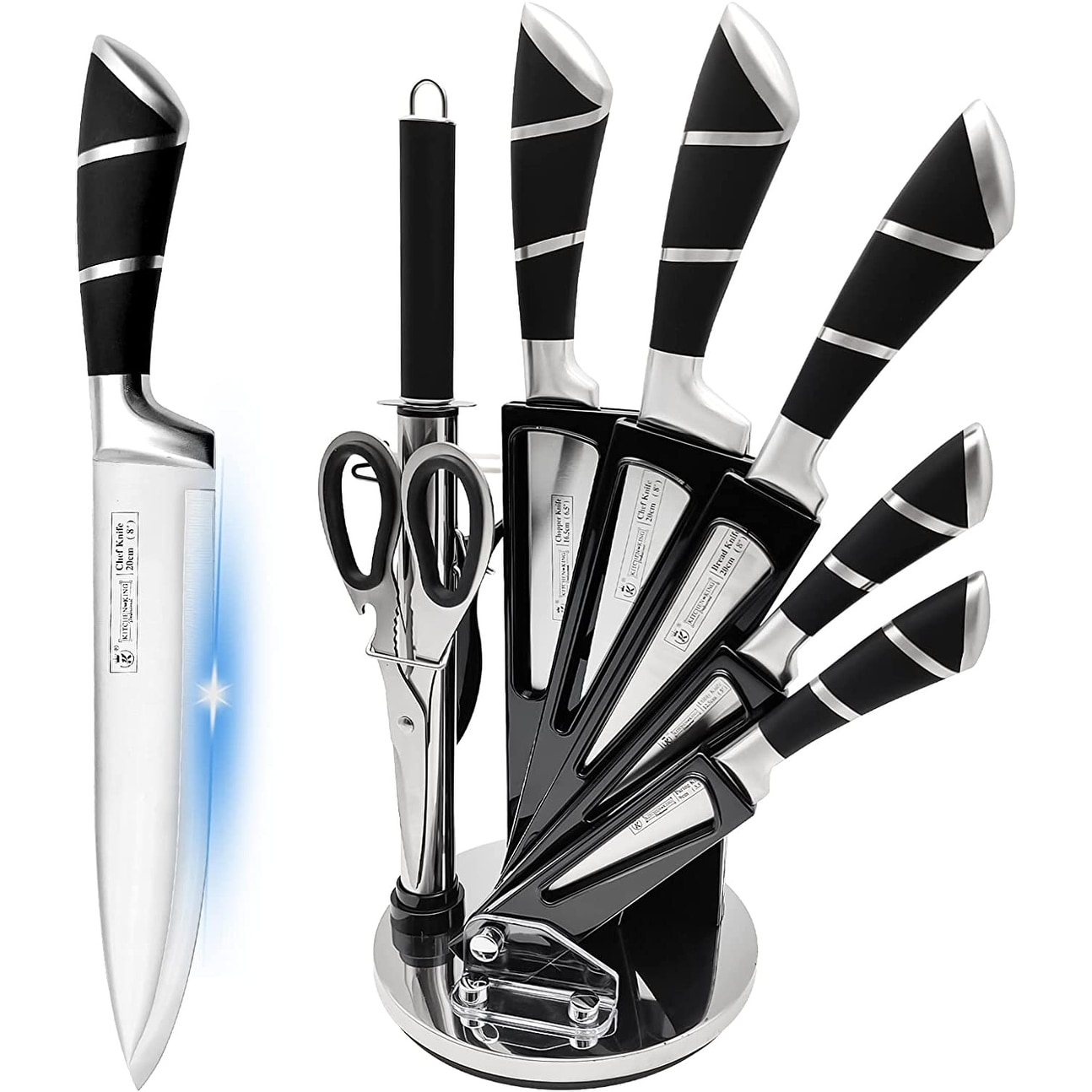 9-Pieces Black Sharp Non-Stick Coated Chef Knives Block Set - Bed