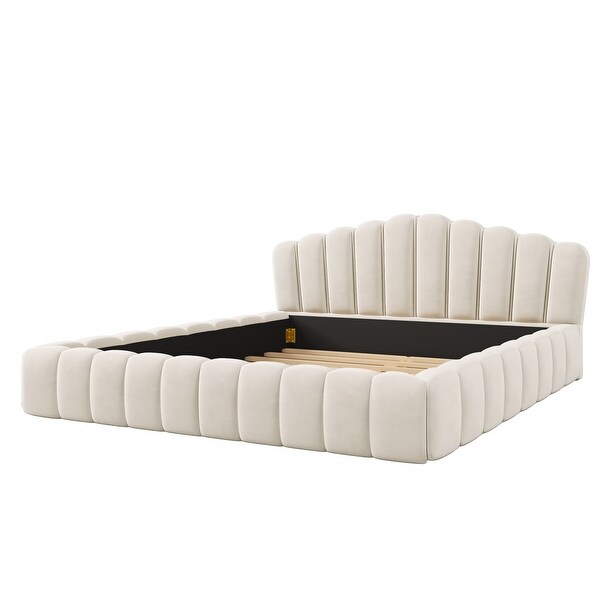 Upholstered Queen Size Platform Bed Frame with Velvet