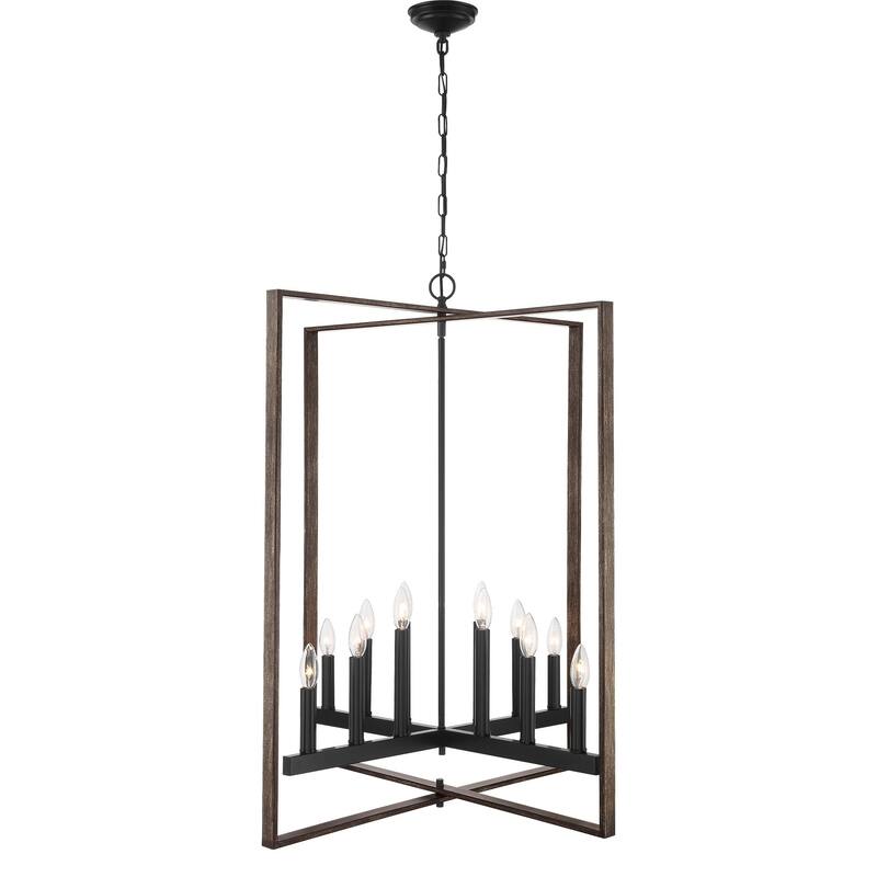 Finnick 12-light 31 Inch Farmhouse Rustic Chandelier with Wood Grain - N/A