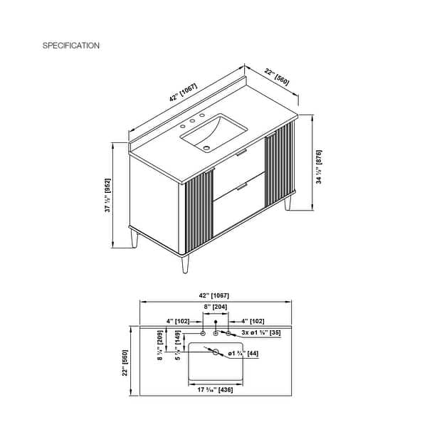 dimension image slide 6 of 13, Gabi Bathroom Vanity with White Engineered Stone Top