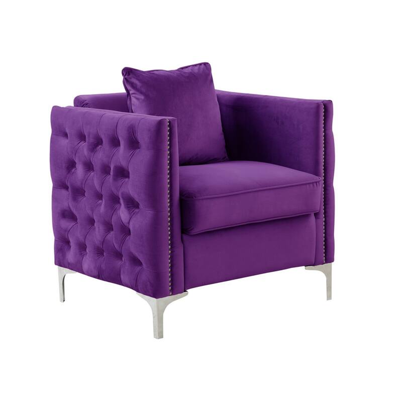 Velvet Upholstered Accent Chair with 1 Pillow