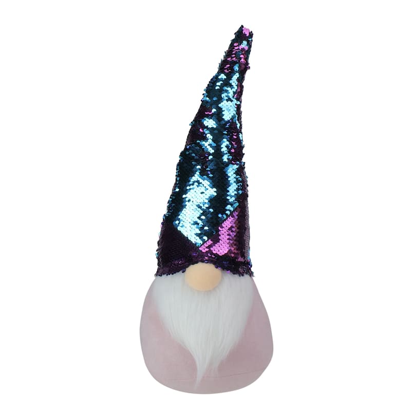 Gnome with Flip Sequin Hat Christmas Decoration - 17.5" - Purple and Blue