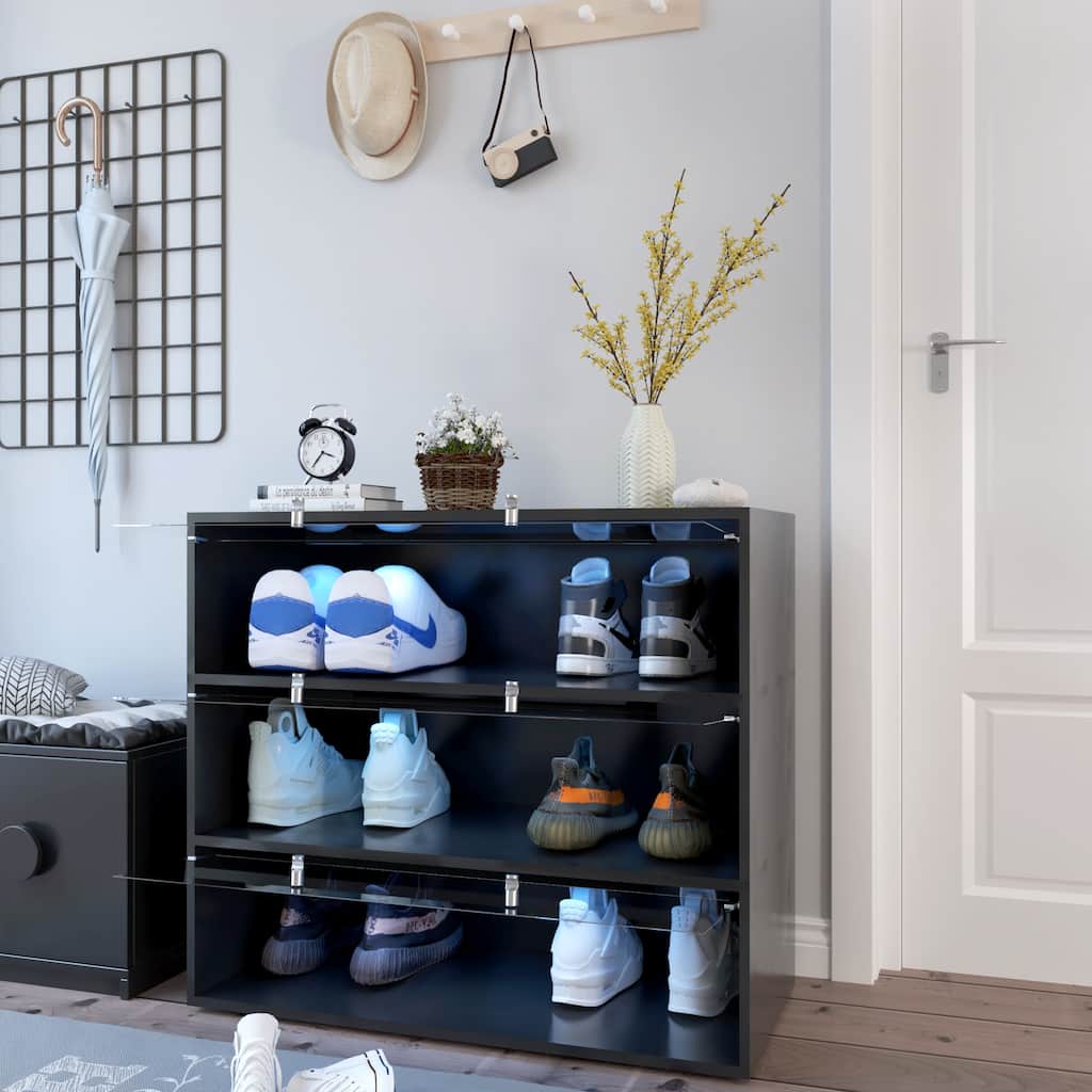 Shoe Box with LED Light, 3 Tiers Glass Door Shoe Cabinet, Shoe Organizer Storage Box Shoe Rack, Up to 9 Pairs of Shoes
