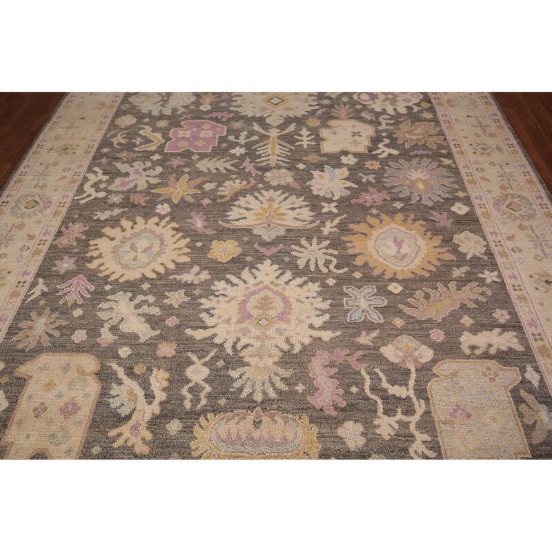 Vegetable Dye Grey Oushak Turkish Area Rug Hand-Knotted Wool Carpet - 8'0" x 9'9"