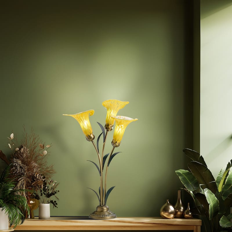 River of Goods Bronze Metal and Glass 3-Shade Calla Lily Table Lamp