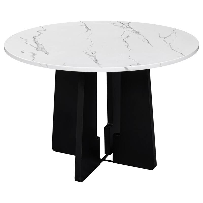 Round Dining Table for 4, 43" Faux Marble Top Kitchen Table