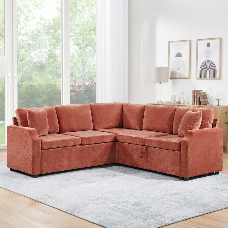 Roomfitters L-Shaped Sectional Sofa Bed with Sleeper and Hidden Storage Compartment for Living Room