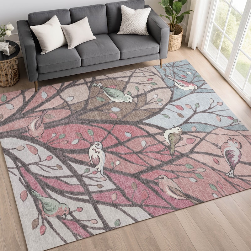 Machine Washable Indoor/ Outdoor Bird Mosaic Chantille Rug