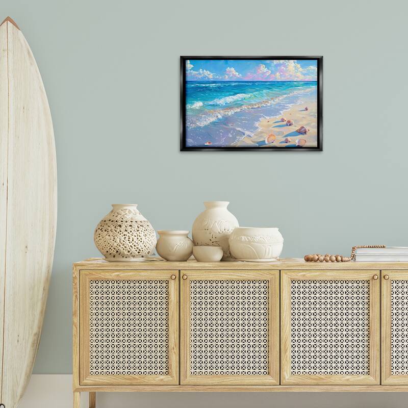 Stupell Seashells Along Sea Shore Framed Floater Canvas Wall Art Design By LSR Design Studio