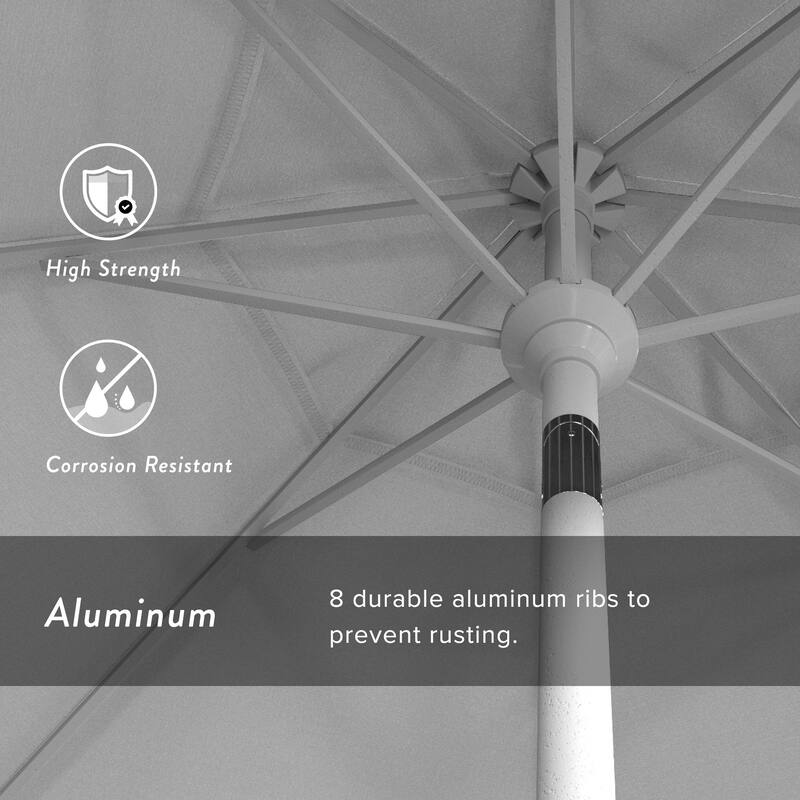 California Umbrella 9' Rd Golden State Series Patio Umbrella White Aluminum Frame Crank Lift Collar Tilt Sunbrella