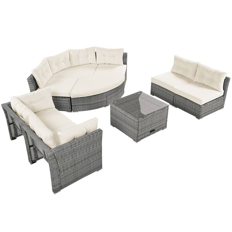 9-Piece Outdoor Patio Sectional Sofa Set with Coffee Table, Free Combination