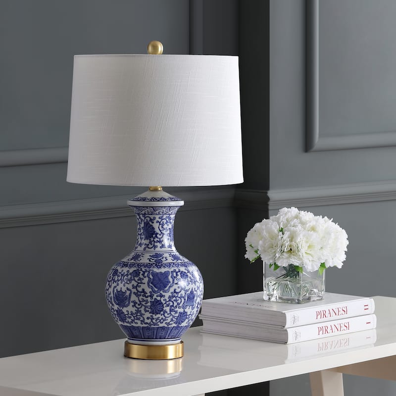 Gemma 25.25" Ceramic/Metal LED Table Lamp, Blue/White (Set of 2) by JONATHAN Y