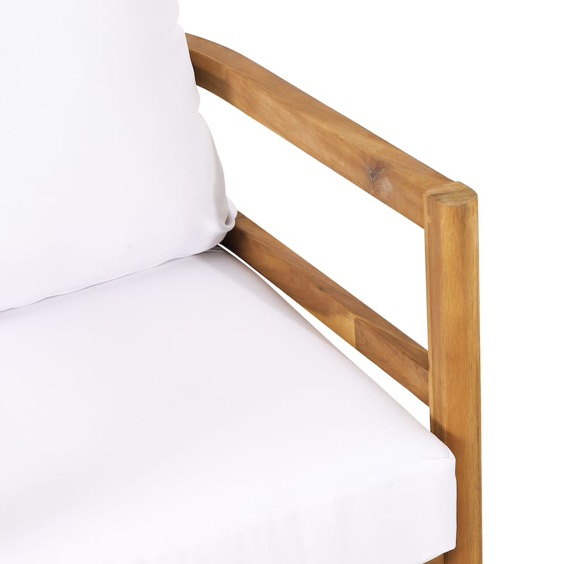 Roomfitters Outdoor Acacia Wood Patio Club Chair with Waterproof Cushions, Teak Finish, Deep Seating for Porch, Balcony, White