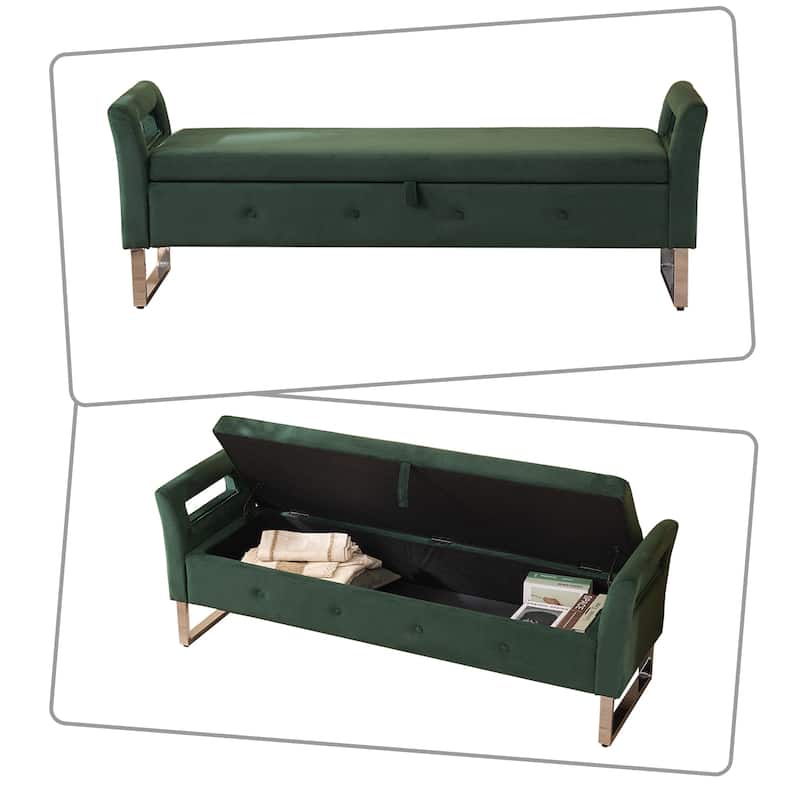 Modern style upholstered bench with hidden storage and upholstered armrests, metal legs for bedroom living room hallway entrance