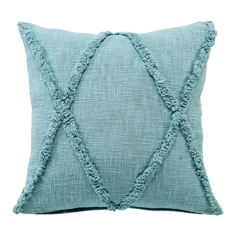 Heartham Solid Canal Blue Textured Cotton Throw Pillow by Sevita