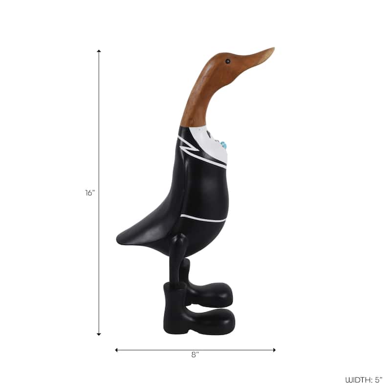 Decorative Wooden Wedding Duck Figurine Sculpture - 16.0"