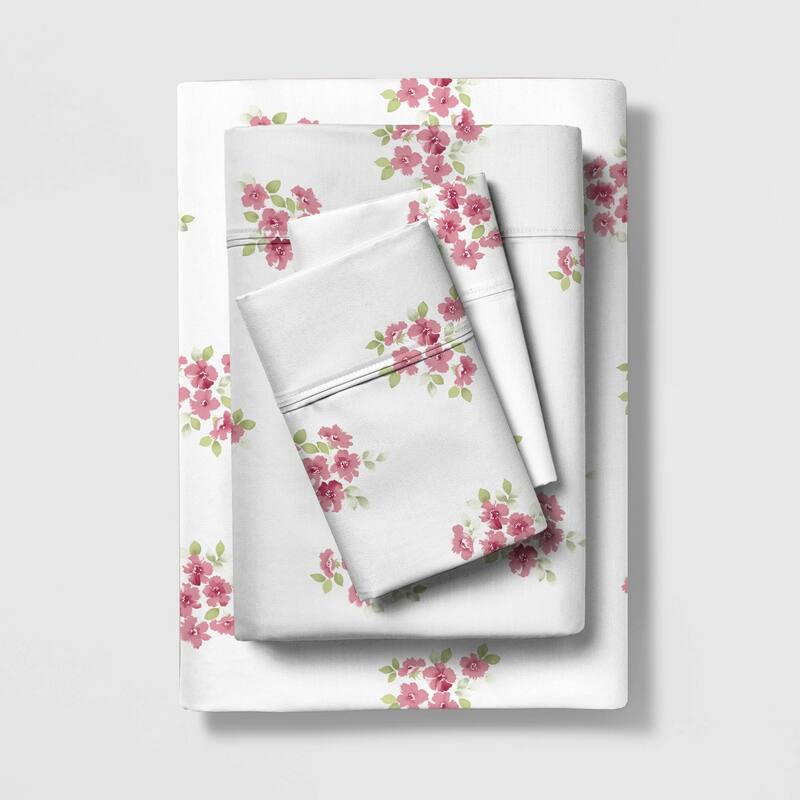 Color Sense Cotton 225TC Silky Wrinkle Resistant Sheet Set - Pink Floral - Queen