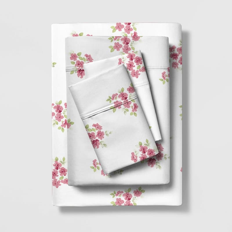 Color Sense Cotton 225TC Silky Wrinkle Resistant Sheet Set - Pink Floral - Full