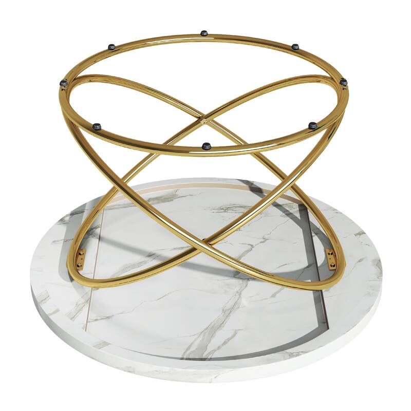 Tempered Glass Top Round Coffee Table with Metal Base