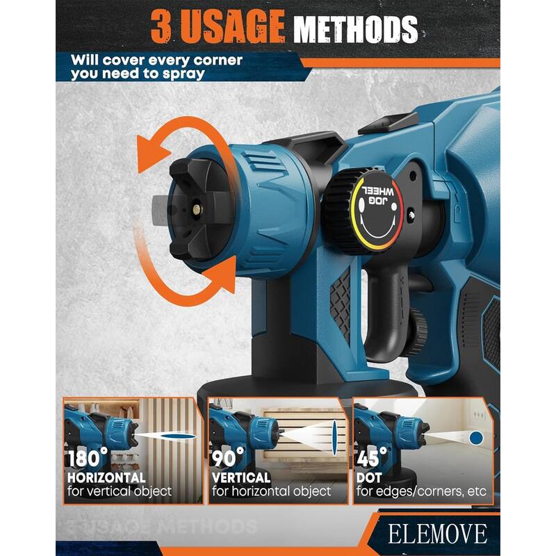 ELEMOVE 21V Dual-Battery Cordless Paint Sprayer 5 Copper Nozzles + 3 Spray Angles, Multi-Surface Home & DIY Spray - Blue