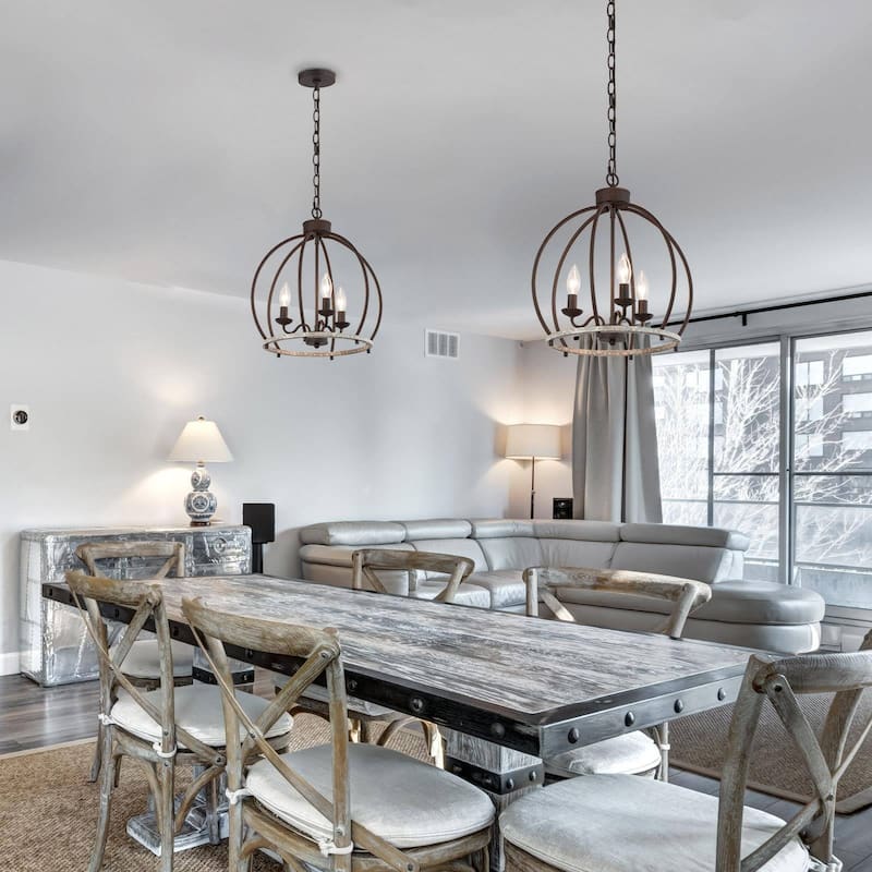 Farmhouse 3-Light Rustic Lantern Chandelier for Kithcen Island Foyer - 15'' L x 15'' W x 16.5'' H