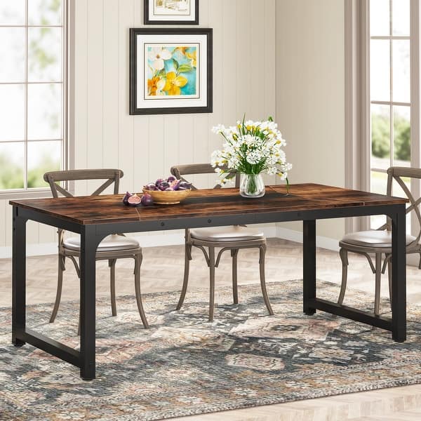 slide 2 of 18, Industrial Rectangular Dining Table for 6-8 People 70.9"W x 35.4"D x 30.3"H