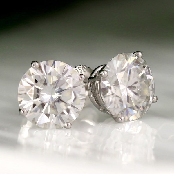 Auriya 2ctw Round Moissanite Stud Earrings Platinum 4-Prong Basket - 6.5 mm. Opens flyout.