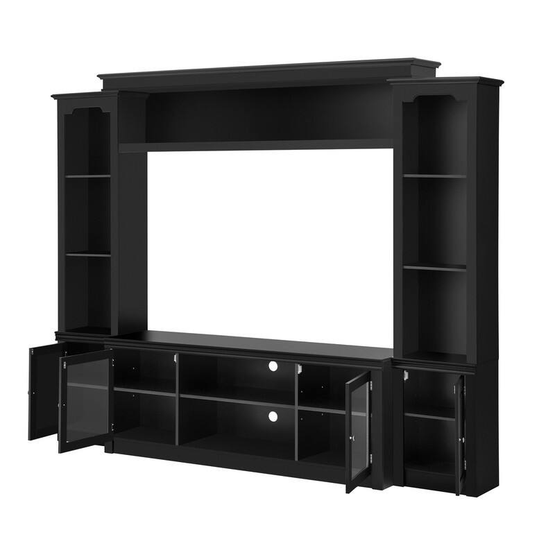 Modern Entertainment Center Wall Unit for TVs up to 65",70.87" TV Console Unit with Bookshelves & Tempered Glass Doors