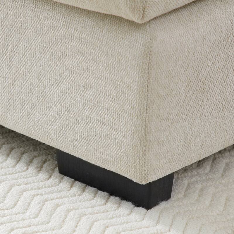 U-shaped Sectional Sofa with Chaise, Built-in Storage Console and Cup Holders, Linen Double-Layer Cushioning Lounge Couch